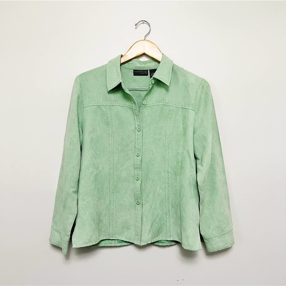 90s Microsuede Mint Green Whipstitch Shirt | Medium - Picture 1 of 3